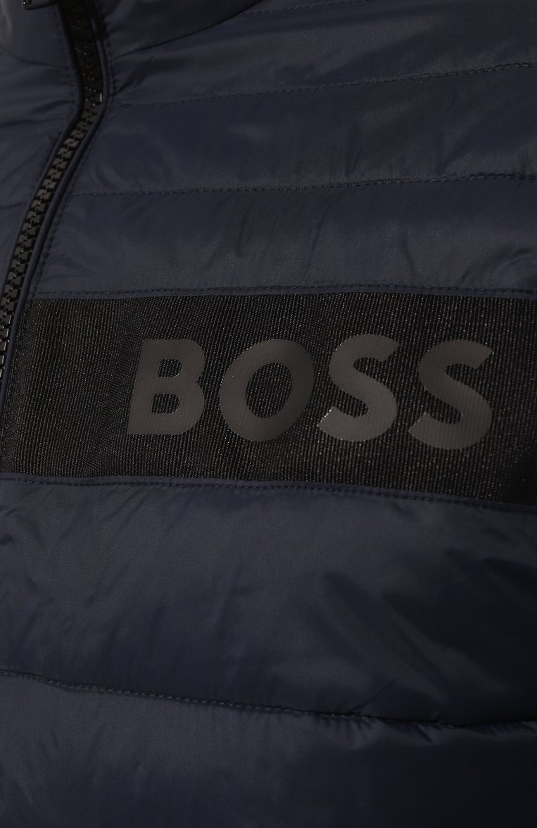 Мужская утепленная куртка BOSS темно-синего цвета, арт. 50464308 | Фото 5 (Материал подклада: Синтетический материал; Длина (верхняя одежда): Короткие; Рукава: Длинные; Материал внешний: Синтетический материал; Мужское Кросс-КТ: утепленные куртки, Подстежка; Стили: Кэжуэл; Кросс-КТ: Утепленные)