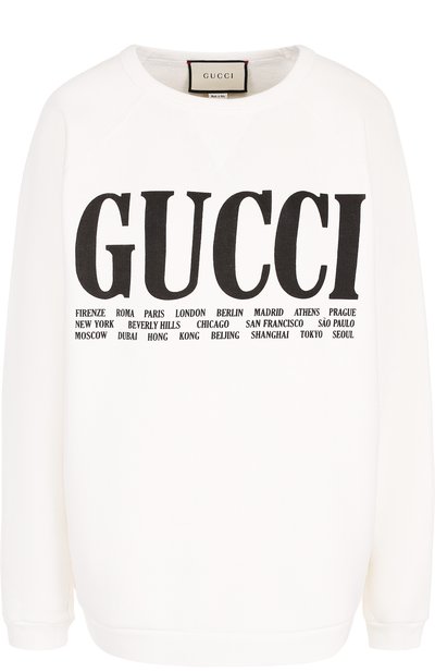 Женский хлопковый пуловер с круглым вырезом и логотипом бренда GUCCI, арт. 517139/X3M10