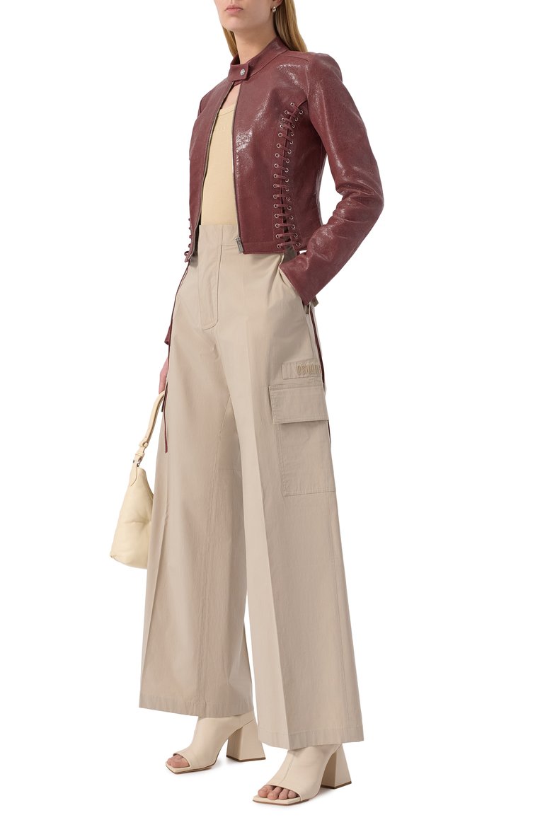 Женская кожаная куртка BLUMARINE бордового цвета, арт. P54 4L064W | Фото 2 (Длина (верхняя одежда): Короткие; Материал подклада: Хлопок; Материал внешний: Натуральная кожа; Рукава: Длинные; Женское Кросс-КТ: Замша и кожа; Кросс-КТ: Куртка, Легкие; Стили: Кэжуэл; Автоматизация ТО: Проставлено; Автоматизация состава: Проставлено)