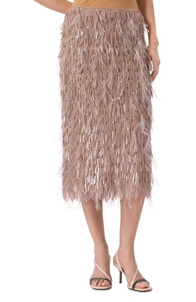 Шелковая юбка с отделкой перьями BRUNELLO CUCINELLI, арт. MF962G3723, фото 3