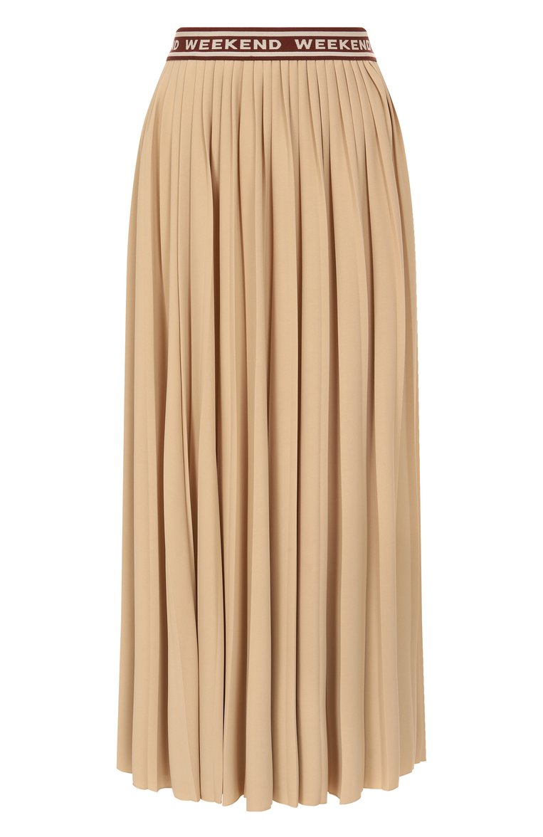 Женская плиссированная юбка WEEKEND MAX MARA бежевого цвета, арт. BLEU | Фото 1 (Материал внешний: Синтетический материал; Автоматизация состава: Проставлено; Автоматизация ТО: Проставлено; Женское Кросс-КТ: юбка-плиссе; Длина Ж (юбки, платья, шорты): Миди; Стили: Кэжуэл)