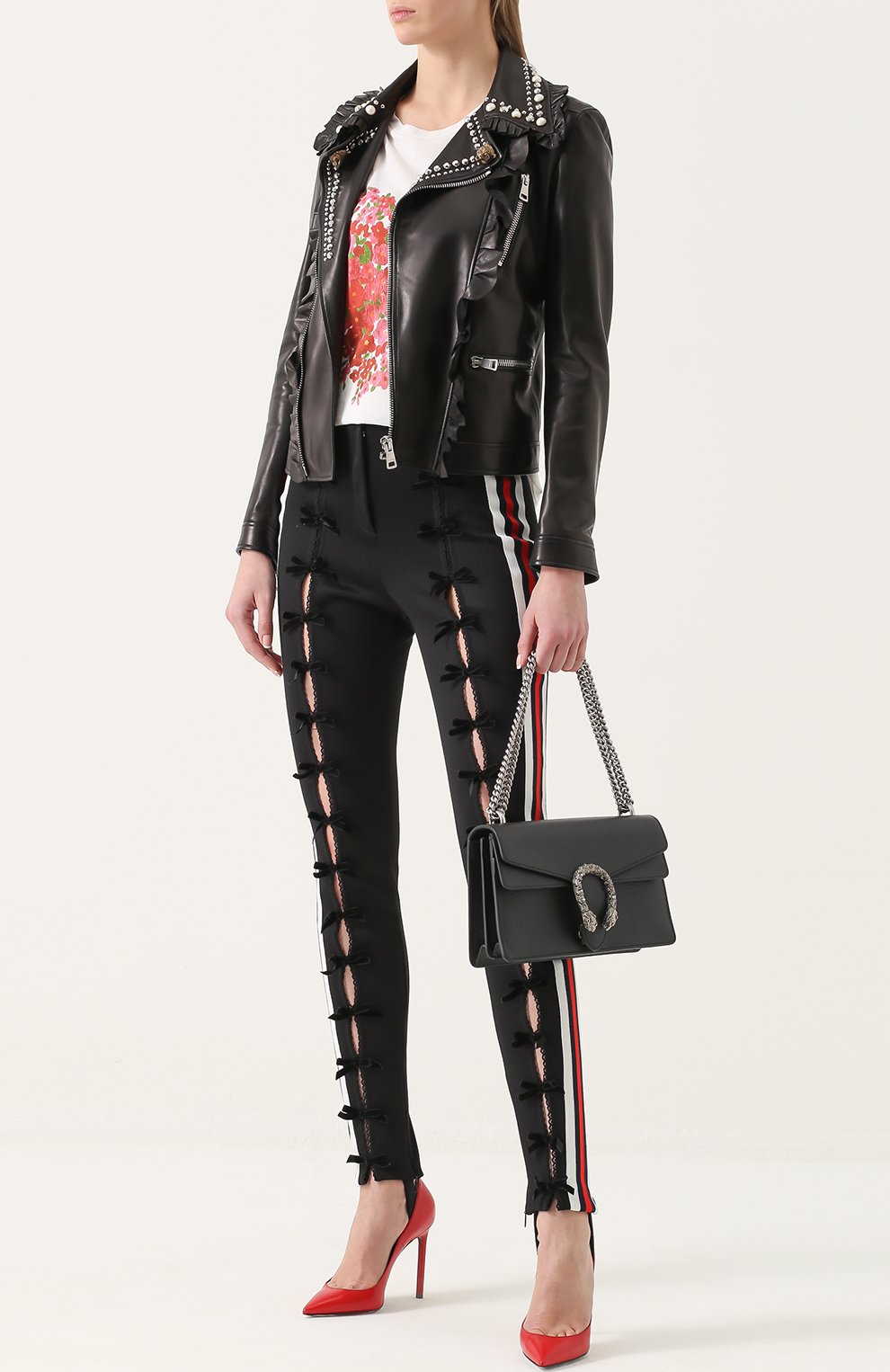 Кожаная куртка с косой молнией и декоративной отделкой GUCCI, арт. 458189/XN621, фото 2