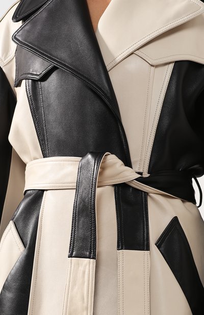Кожаное пальто с поясом CELINE черно-белого цвета по цене 779000 руб., арт. 28W71413A, фото 5 Кожаное пальто с поясом CELINE, арт. 28W71413A, фото 5