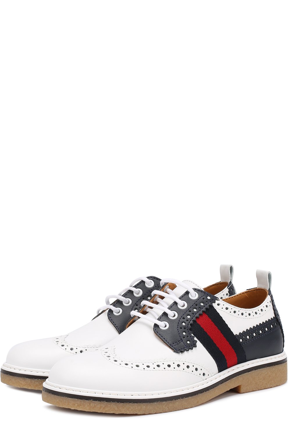 Кожаные дерби с брогированием GUCCI белого цвета по цене 25350 руб., арт. 433130/BMN70, фото 1 Кожаные дерби с брогированием GUCCI, арт. 433130/BMN70, фото 1