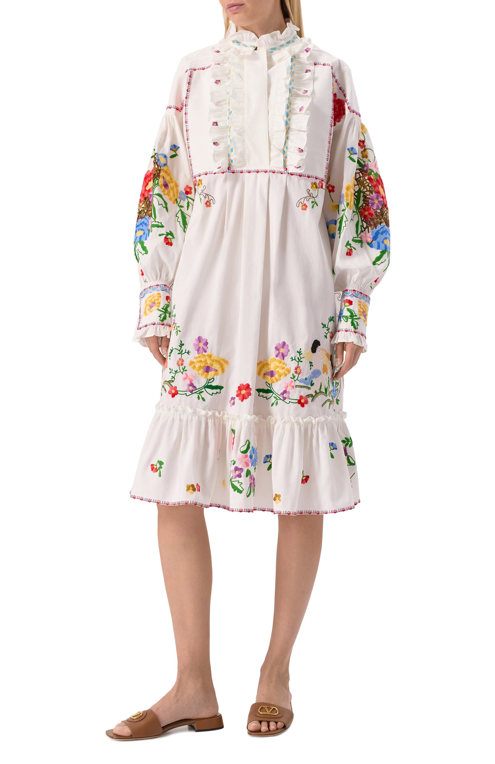 Платье из хлопка и льна VALENTINO, арт. 6B3VAFD990D, фото 3