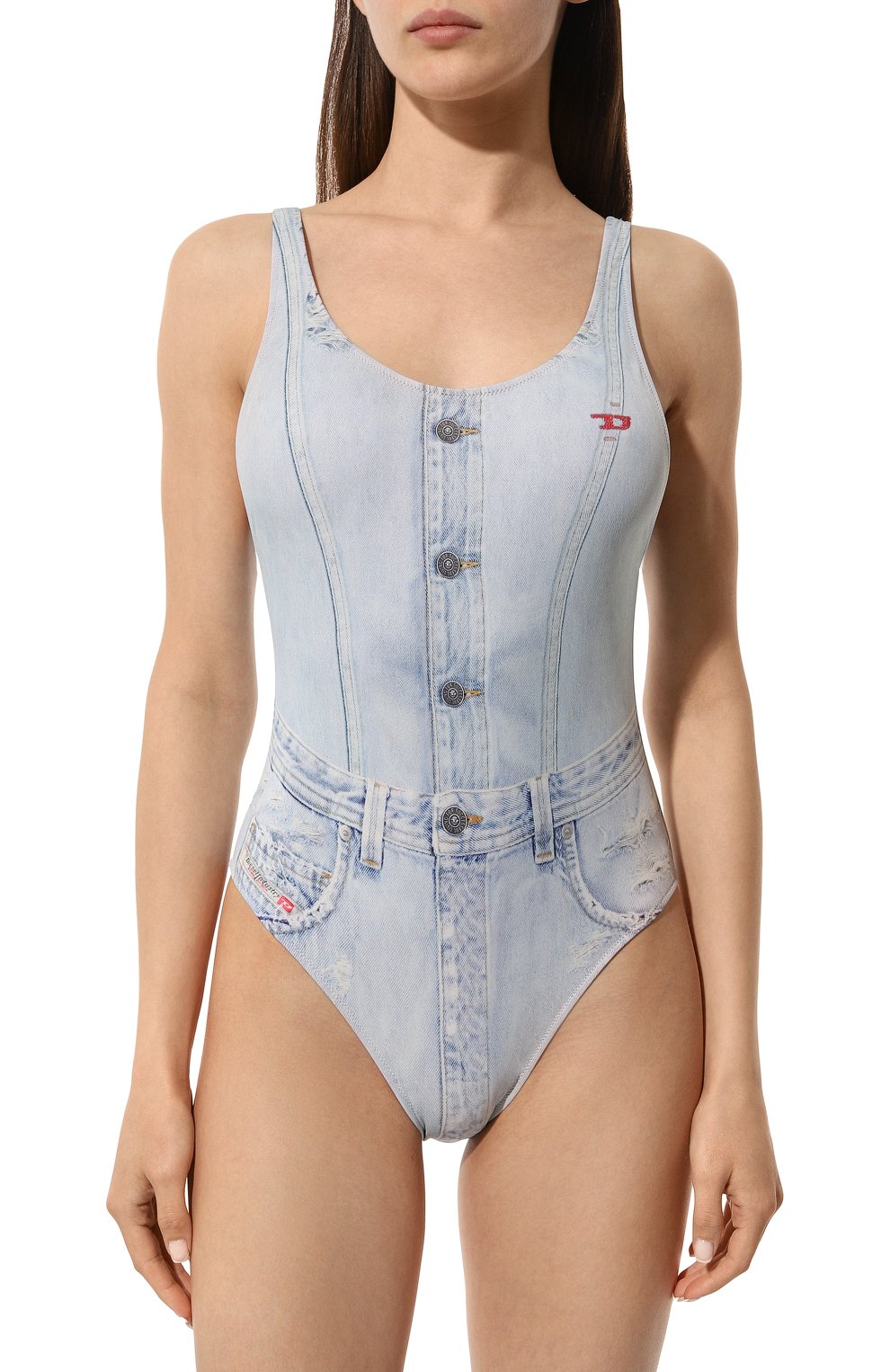 Слитный купальник DIESEL голубого цвета по цене 20650 руб., арт. A04117/0CJAV, фото 2 Слитный купальник DIESEL, арт. A04117/0CJAV, фото 2