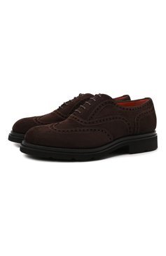 Мужские замшевые оксфорды SANTONI темно-коричневого цвета, арт. MCCG17820UM4IRPHT50 | Фото 1 (Материал внутренний: Натуральная кожа; Стили: Классический; Материал внешний: Замша, Натуральная кожа; Мужское Кросс-КТ: Броги-обувь; Нос: Не проставлено; Материал сплава: Проставлено)