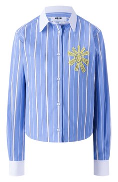 Женская хлопковая рубашка MSGM голубого цвета, арт. 3841MDE25XY/257117 | Фото 1 (Длина (для топов): Стандартные; Рукава: Длинные; Материал внешний: Хлопок; Принт: Полоска, С принтом; Женское Кросс-КТ: Рубашка-одежда; Стили: Кэжуэл)