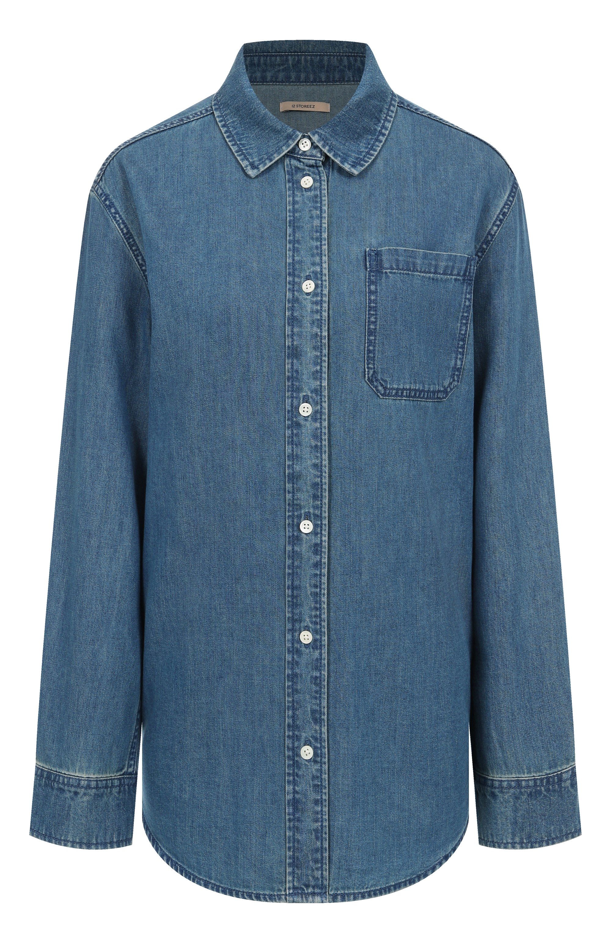 Джинсовая рубашка 12 STOREEZ синего цвета по цене 14000 руб., арт. 127258, фото 1 Джинсовая рубашка 12 STOREEZ, арт. 127258, фото 1