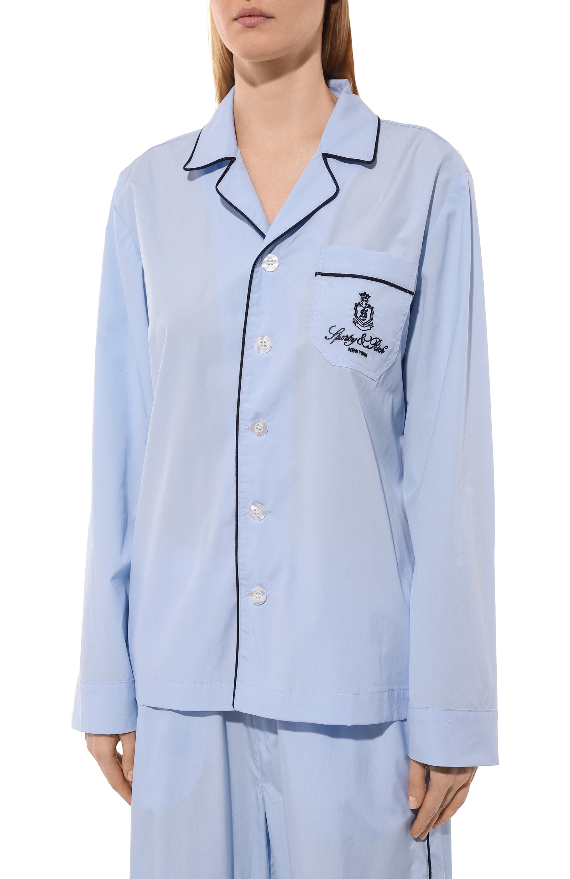 Хлопковая блузка SPORTY AND RICH голубого цвета по цене 21050 руб., арт. SI021516205BL50, фото 3 Хлопковая блузка SPORTY AND RICH, арт. SI021516205BL50, фото 3