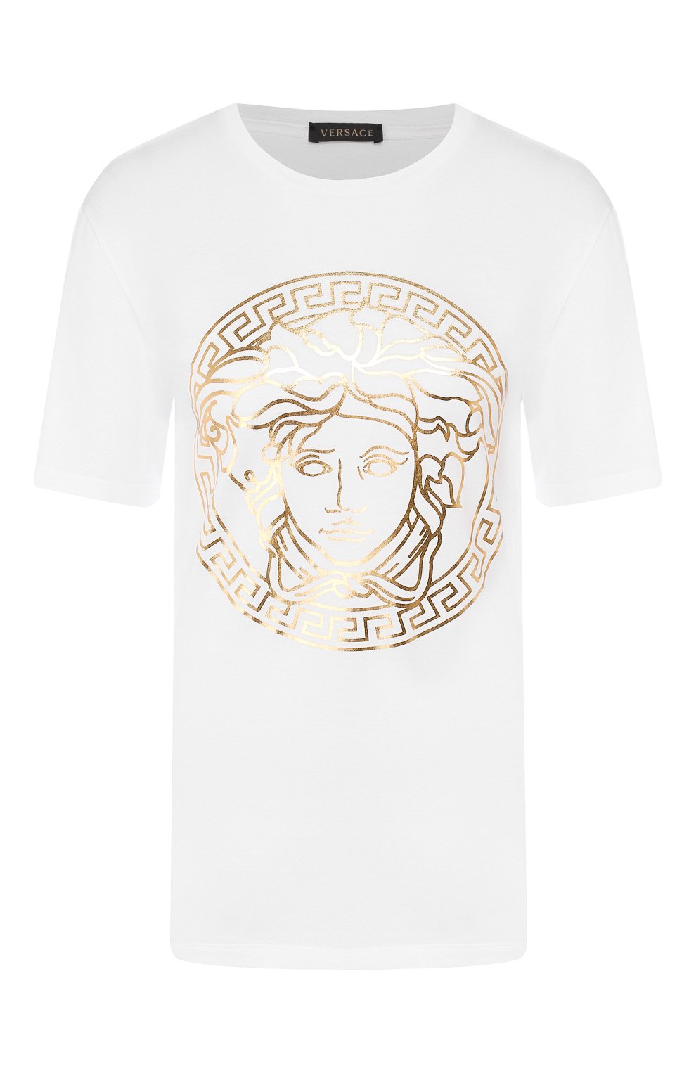 Хлопковая футболка VERSACE белого цвета по цене 31150 руб., арт. A83864/A201952, фото 1 Хлопковая футболка VERSACE, арт. A83864/A201952, фото 1