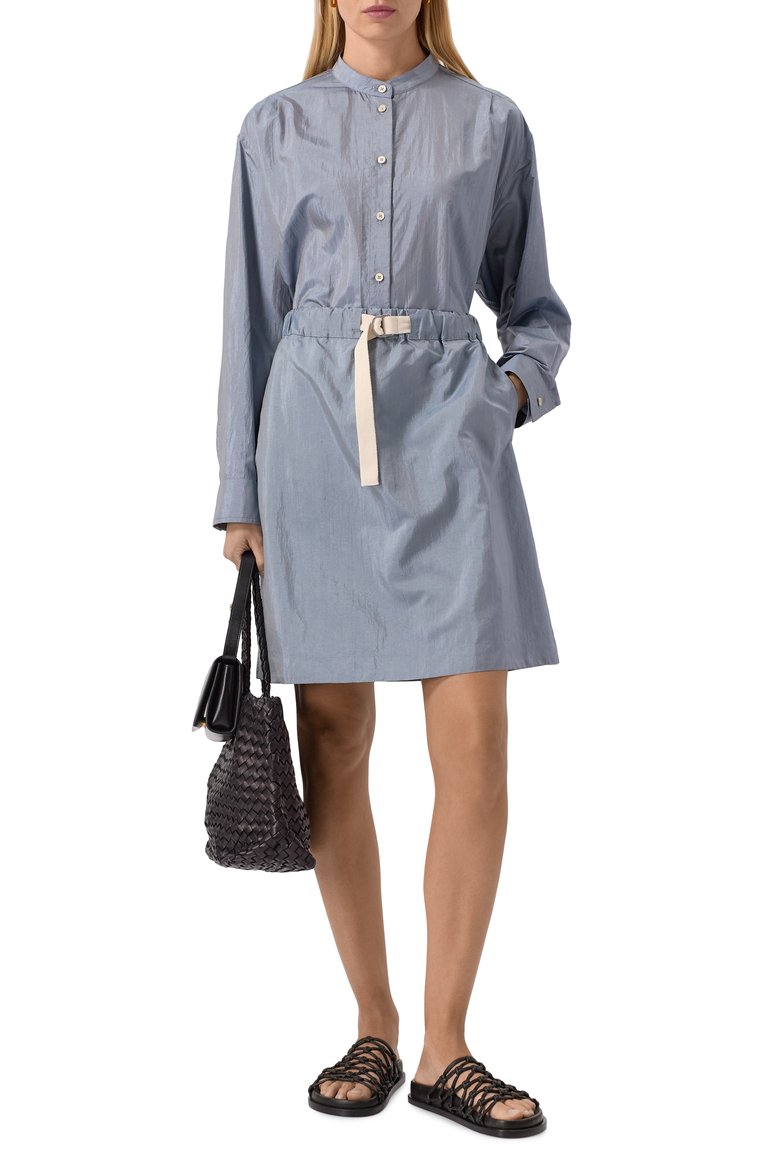 Женская юбка JIL SANDER голубого цвета, арт. J40MA0169-J70003 | Фото 2 (Длина Ж (юбки, платья, шорты): До колена; Материал внешний: Шелк, Синтетический материал; Стили: Кэжуэл; Кросс-КТ: костюм)