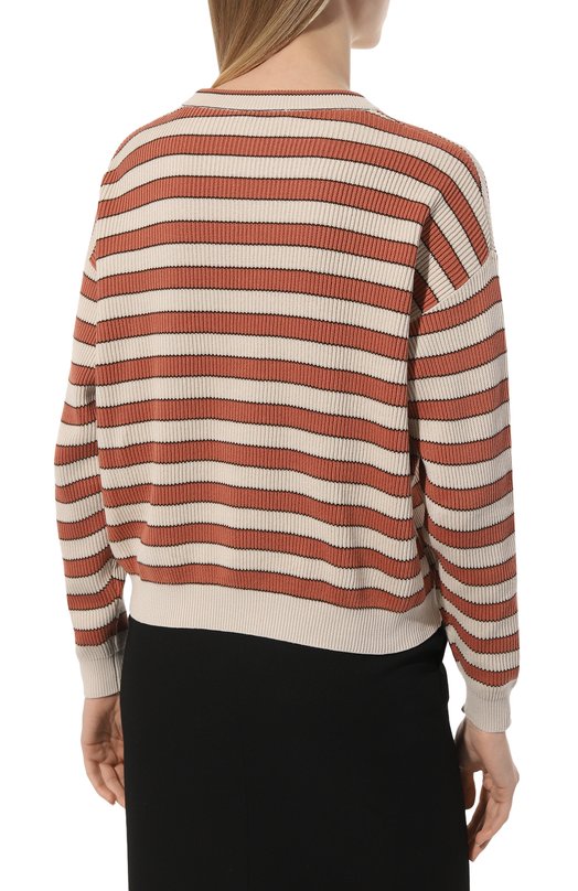 Хлопковый пуловер Brunello Cucinelli M1919B1331 Оранжевый  M1919B1331 Фото 4