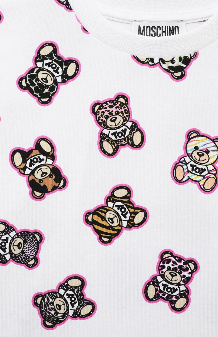 Детская хлопковая футболка MOSCHINO разноцветного цвета, арт. HAM060/LBBD6/10-14 | Фото 3 (Рукава: Короткие; Драгоценные камни: Проставлено; Материал внешний: Хлопок; Материал сплава: Проставлено; Девочки Кросс-КТ: футболка-одежда; Ростовка одежда: 10 - 11 лет | 140 - 146см, 12 лет | 152 см, 16 лет | 164 см)