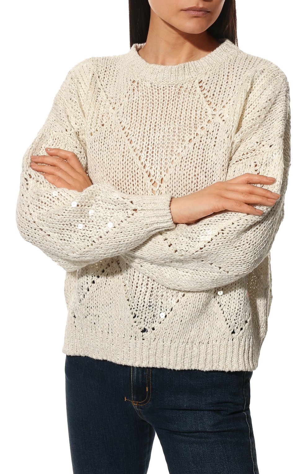 Пуловер из хлопка и льна BRUNELLO CUCINELLI, арт. MCY349100, фото 3