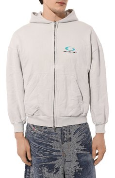 Мужской хлопковая толстовка BALENCIAGA кремвого цвета, арт. 803264/TRVC3 | Фото 3 (Рукава: Длинные; Драгоценные камни: Проставлено; Материал сплава: Проставлено; Длина (для топов): Стандартные; Мужское Кросс-КТ: Толстовка-одежда; Стили: Спорт-шик; Материал внешний: Хлопок)