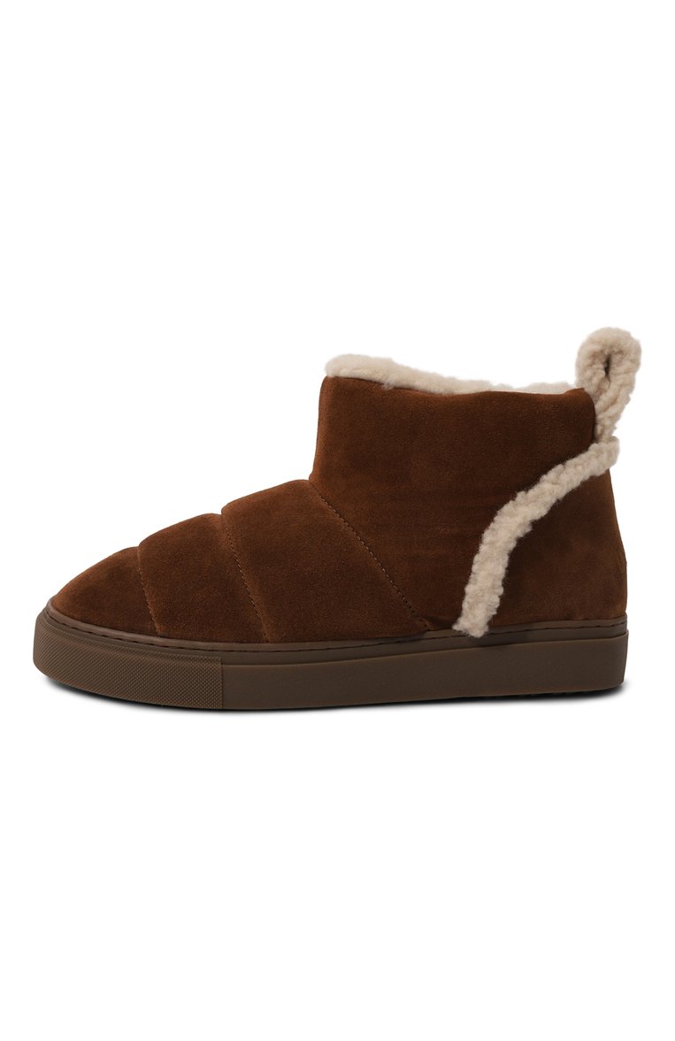 Женские замшевые полусапоги shearling slip-in INUIKII коричневого цвета, арт. 75202-010 | Фото 4 (Материал утеплителя: Натуральный мех; Подошва: Платформа; Драгоценные камни: Проставлено; Материал внешний: Натуральная кожа, Замша; Материал сплава: Проставлено; Кросс-КТ: угги; Высота голенища: Низкие)