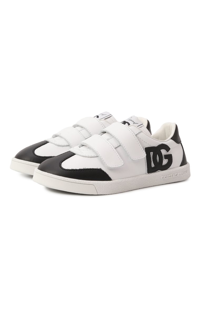 Детские кожаные кеды dg original DOLCE & GABBANA черно-белого цвета, арт. DA5254/A1048/29-36 | Фото 1 (Материал внешний: Натуральная кожа; Нос: Не проставлено; Материал сплава: Проставлено; Материал внутренний: Натуральная кожа; Мальчики Кросс-КТ: Обувь-низкие; Кросс-КТ: велькро)