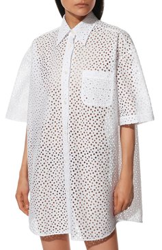 Женское хлопковое платье MIU MIU белого цвета, арт. MF4529-1EWL-F0009 | Фото 3 (Длина Ж (юбки, платья, шорты): Мини; Материал внешний: Хлопок; Стили: Романтичный; Случай: Повседневный; Женское Кросс-КТ: Платье-одежда; Рукава: Короткие; Драгоценные камни: Проставлено; Нос: Не проставлено; Материал сплава: Проставлено)