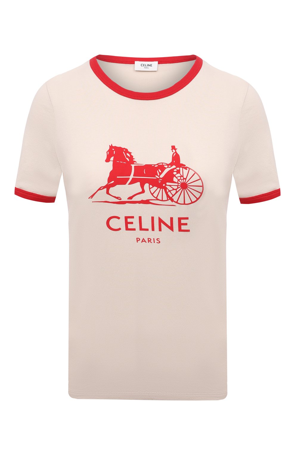 Хлопковая футболка CELINE бежевого цвета по цене 42400 руб., арт. 2X575671Q, фото 1 Хлопковая футболка CELINE, арт. 2X575671Q, фото 1