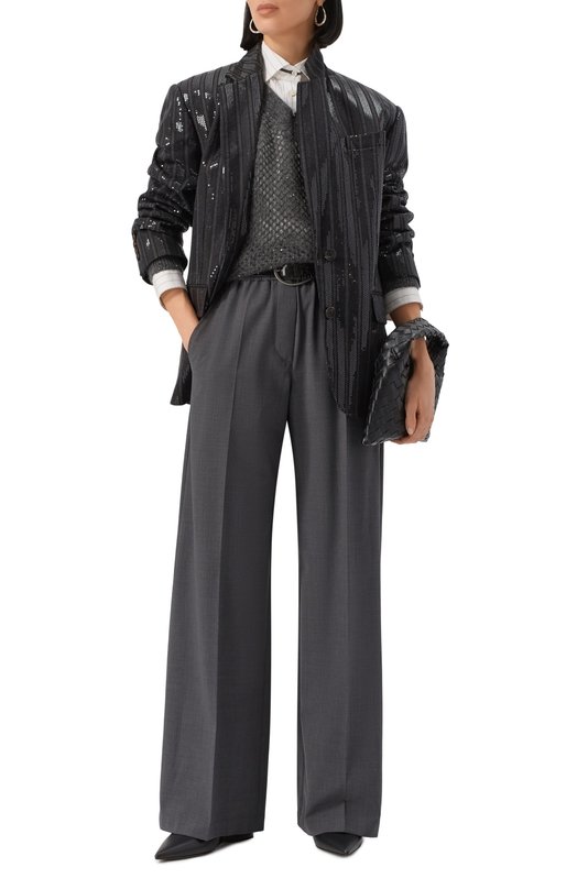 Пуловер из шерсти и хлопка Brunello Cucinelli MPS732412P Серый  MPS732412P Фото 2