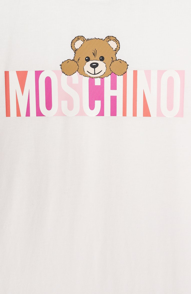Детское хлопковое платье MOSCHINO молочного цвета, арт. HDV0G8/LBA00/10-14 | Фото 3 (Материал внешний: Хлопок; Рукава: Короткие; Девочки Кросс-КТ: Платье-одежда; Случай: Повседневный; Тематический товар: Teddy Bear; Автоматизация состава: Проставлено; Автоматизация ТО: Проставлено; Ростовка одежда: 10 - 11 лет | 140 - 146см, 12 лет | 152 см, 16 лет | 164 см)
