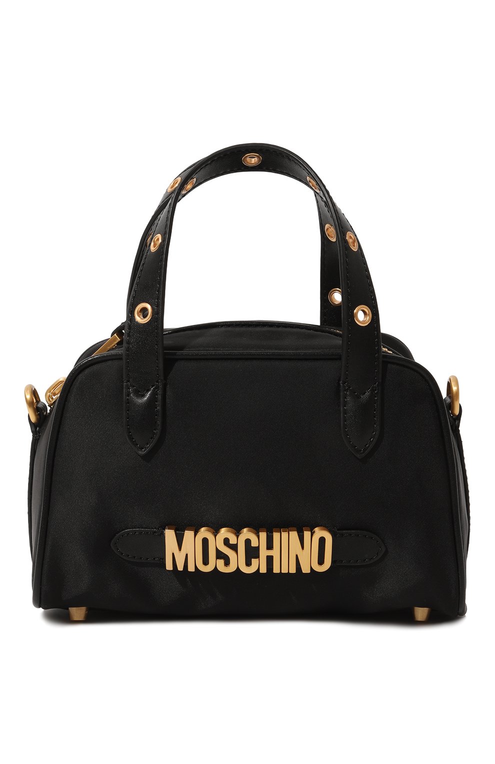 Женская сумка MOSCHINO черного цвета, арт. 2317 B7431/8202 | Фото 1 (Сумки-технические: Сумки top-handle; М�атериал сплава: Проставлено; Размер: mini; Ремень/цепочка: На ремешке; Материал: Текстиль; Драгоценные камни: Проставлено)