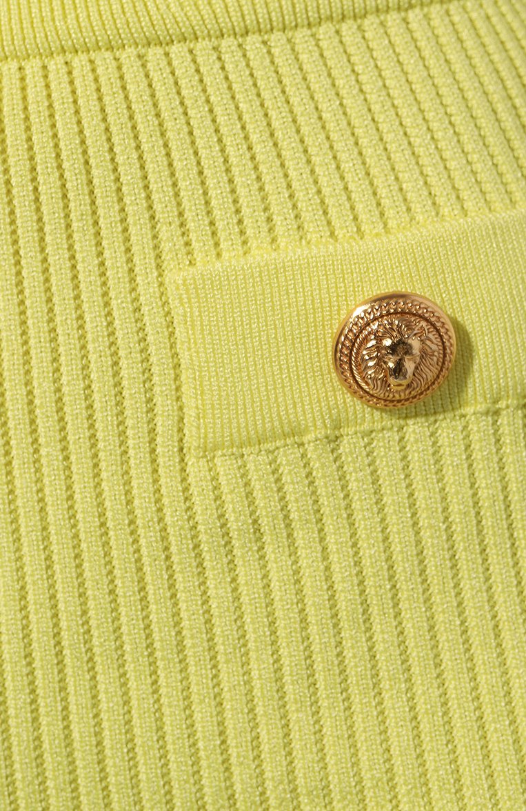 Женская юбка из вискозы BALMAIN желтого цвета, арт. DF1LBA24/KF24 | Фото 5 (Длина Ж (юбки, платья, шорты): Мини; Материал внешний: Вискоза; Стили: Романтичный; Кросс-КТ: Трикотаж)