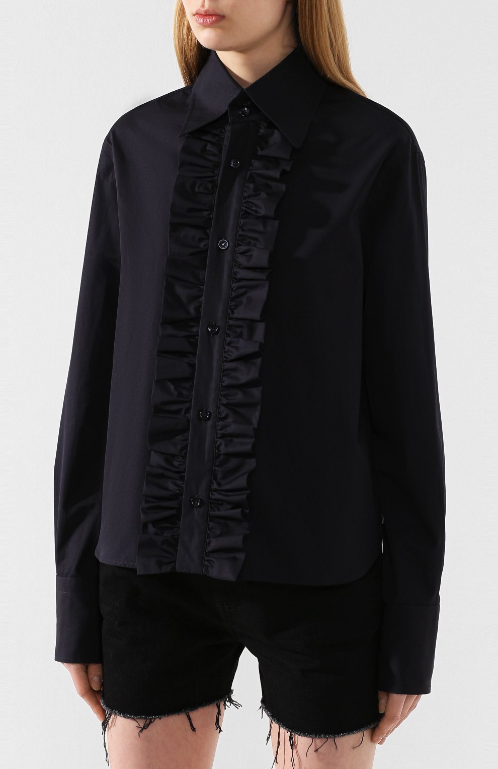 Хлопковая рубашка SAINT LAURENT темно-синего цвета по цене 83950 руб., арт. 614790/Y217W, фото 3 Хлопковая рубашка SAINT LAURENT, арт. 614790/Y217W, фото 3