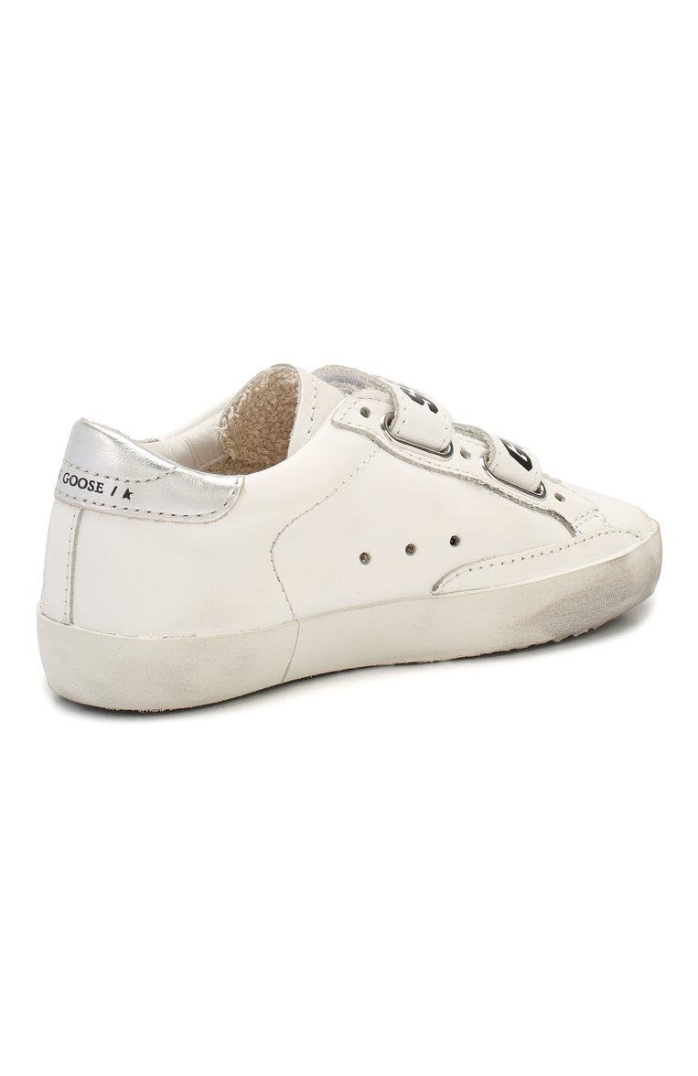 Детские кожаные кеды superstar GOLDEN GOOSE DELUXE BRAND серебряного цвета, арт. G36KS321.J1 | Фото 3 (Материал внутренний: Натуральная кожа; Кросс-КТ: велькро; Девочки Кросс-КТ: Обувь-низкие; Нос: Не проставлено; Материал сплава: Проставлено; Материал внешний: Натуральная кожа)