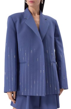 Женский жакет с отделкой стразами IN THE MOOD FOR LOVE голубого цвета, арт. RS2500300003 | Фото 3 (Материал сплава: Проставлено; Драгоценные камни: Проставлено; Рукава: Длинные; Длина (для топов): Удлиненные; Кросс-КТ: костюм; 1-2-бортные: Однобортные; Стили: Кэжуэл; Женское Кросс-КТ: Жакет-одежда; Материал внешний: Синтетический материал)
