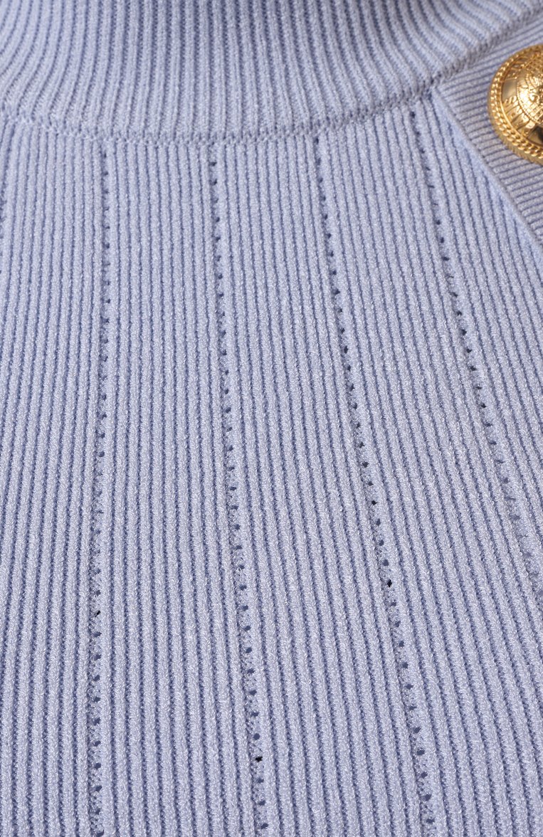 Женский топ из вискозы BALMAIN голубого цвета, арт. EF1AB390/KB07 | Фото 6 (Материал внешний: Вискоза; Длина (для топов): Укороченные; Драгоценные камни: Проставлено; Материал сплава: Проставлено; Стили: Романтичный; Кросс-КТ: костюм; Рукава: Без рукавов)