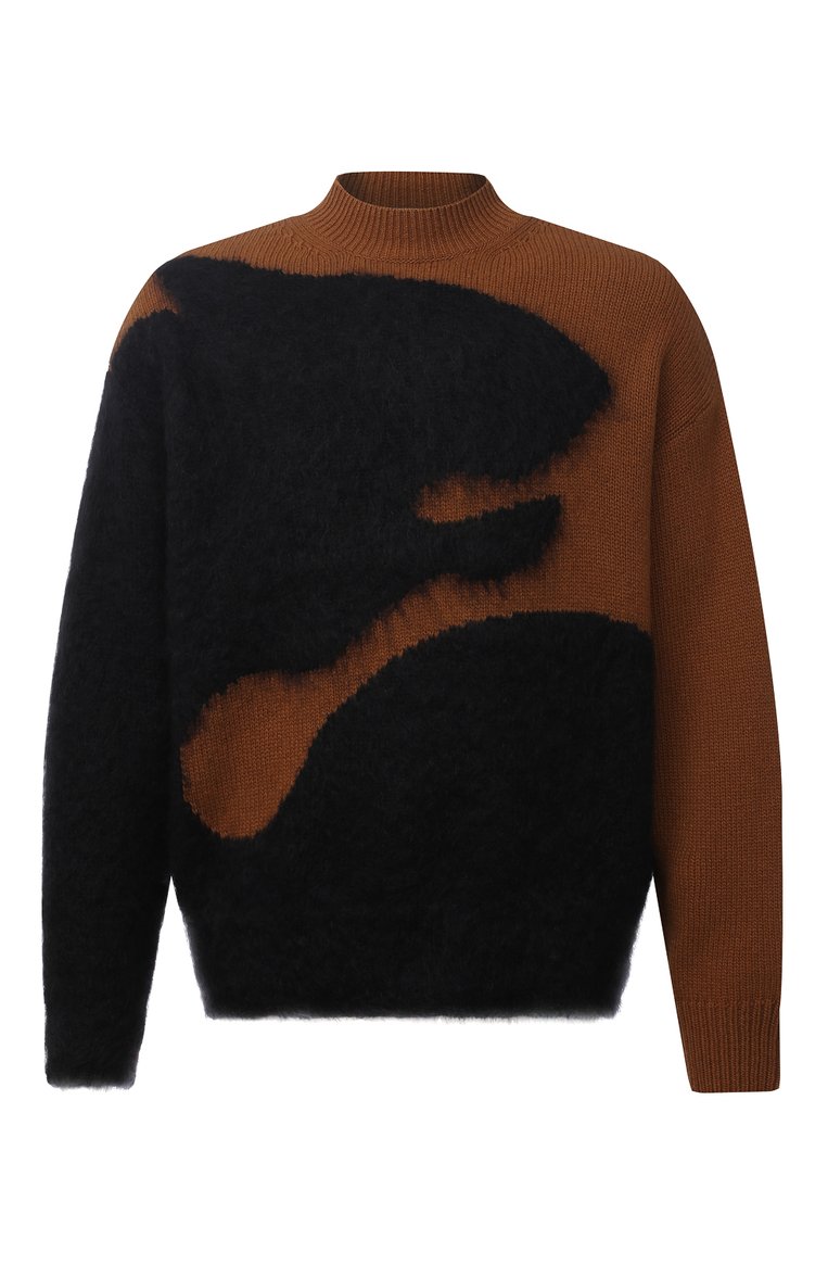 Мужской свитер KENZO коричневого цвета, арт. FA65MPU203RF | Фото 1 (Материал внешний: Шерсть; Длина (для топов): Стандартные; Рукава: Длинные; Стили: Кэжуэл, Минимализм; Принт: С принтом; Мужское Кросс-КТ: Свитер-одежда; Региональные ограничения белый список (Axapta Mercury): Не проставлено)