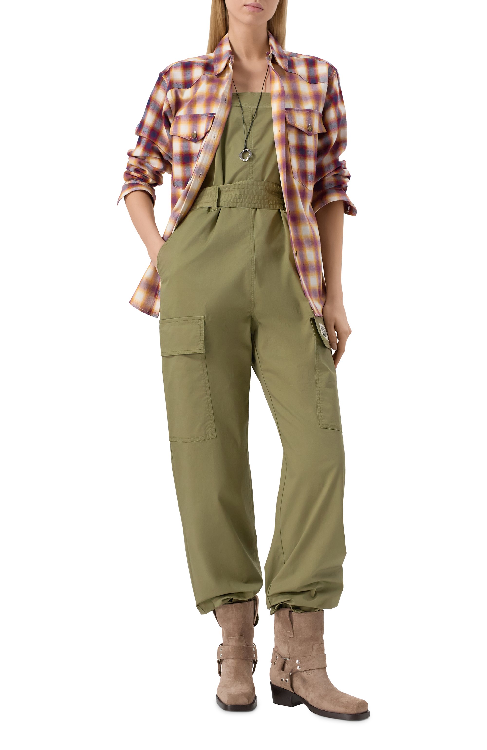 Хлопковый комбинезон REPLAY хаки цвета по цене 26700 руб., арт. W1075 .000.84909, фото 2 Хлопковый комбинезон REPLAY, арт. W1075 .000.84909, фото 2