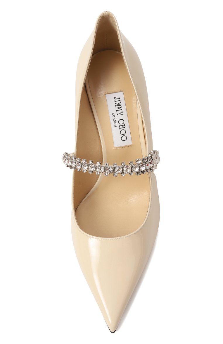 Женские кожаные туфли bing pump 65 JIMMY CHOO кремвого цвета, арт. BING PUMP 65/PAT | Фото 6 (Каблук высота: Средний; Подошва: Плоская; Материал внешний: Натуральная кожа; Драгоценные камни: Проставлено; Материал внутренний: Натуральная кожа; Материал сплава: Проставлено; Каблук тип: Шпилька)