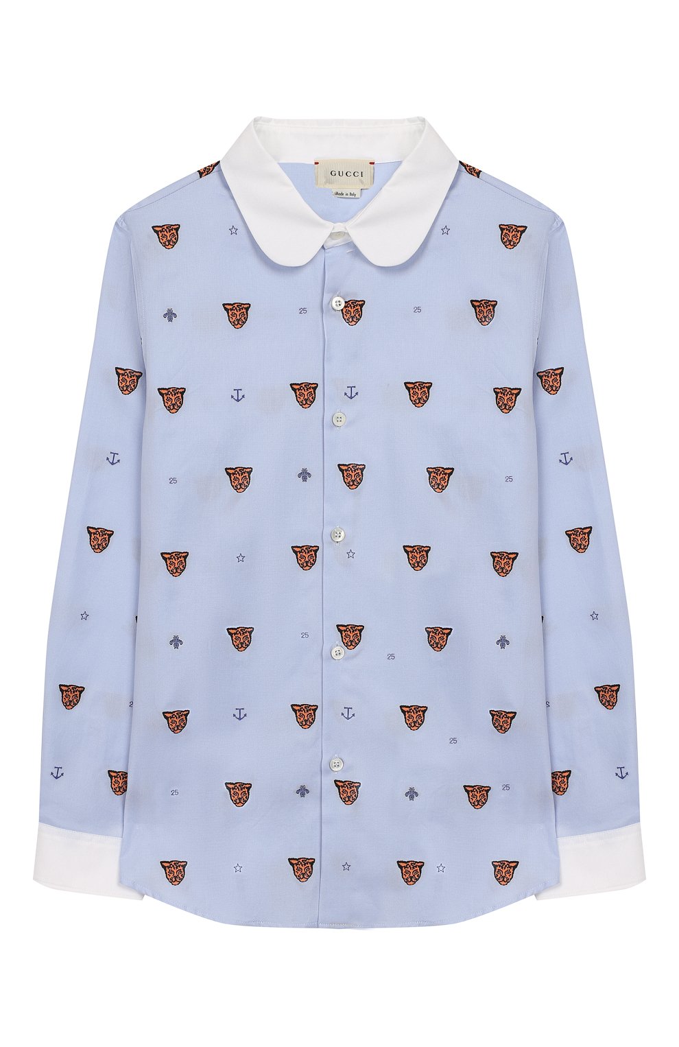 Хлопковая рубашка GUCCI голубого цвета по цене 42900 руб., арт. 574554/XWAFM, фото 1 Хлопковая рубашка GUCCI, арт. 574554/XWAFM, фото 1