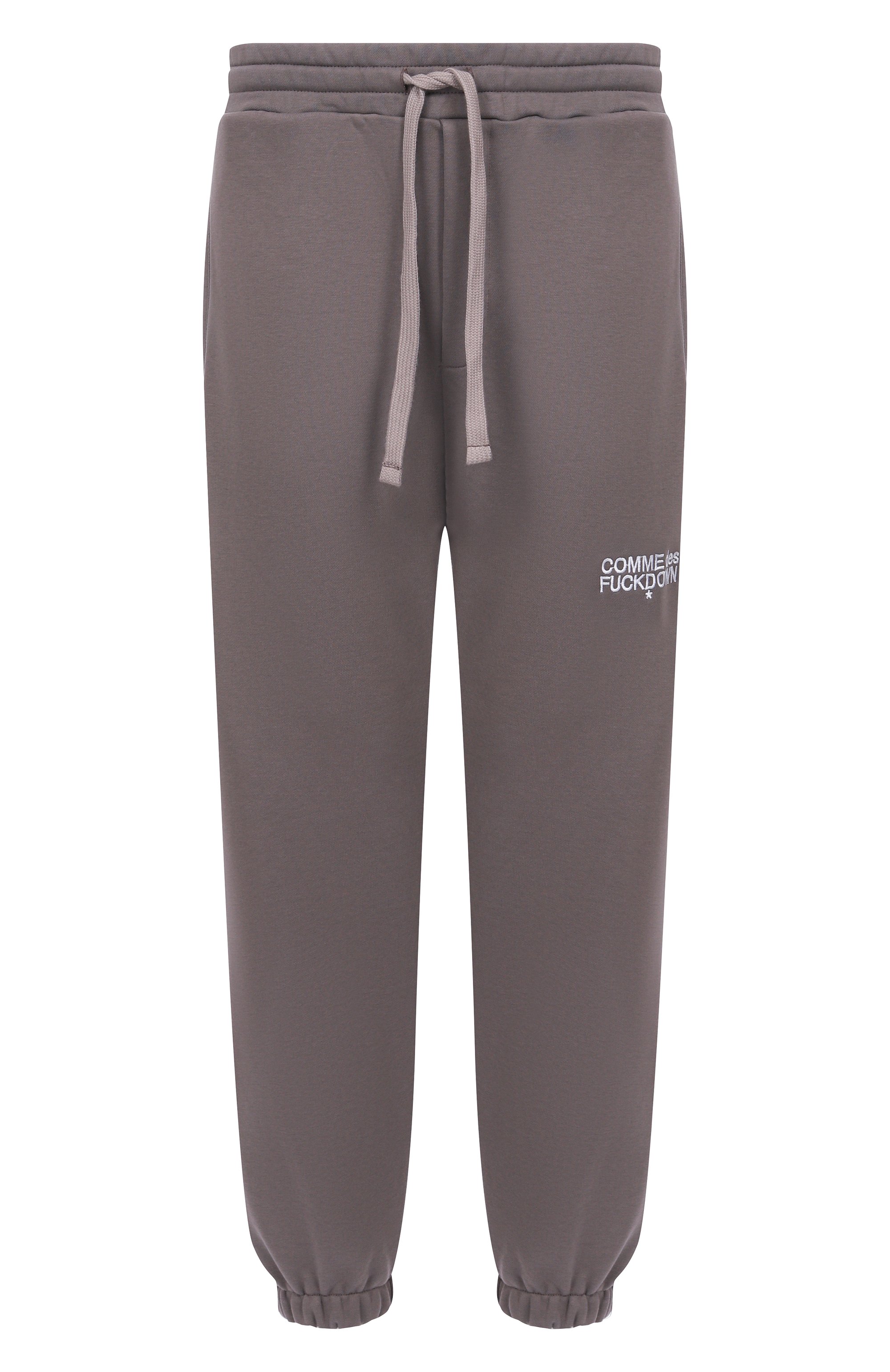 Хлопковые джоггеры COMME DES FUCKDOWN серого цвета по цене 10350 руб., арт. CFABM01728, фото 1 Хлопковые джоггеры COMME DES FUCKDOWN, арт. CFABM01728, фото 1