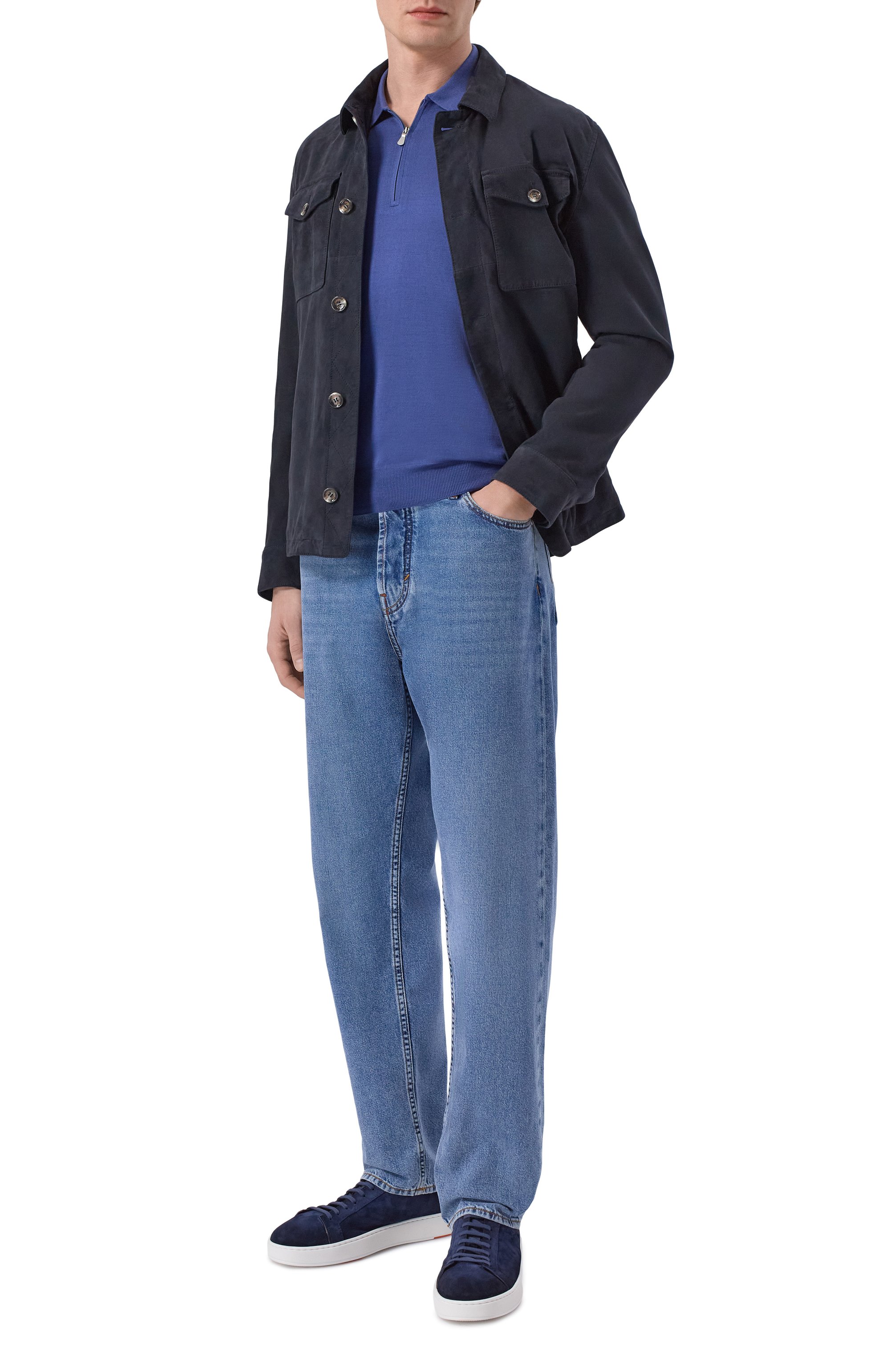 Поло из шелка и хлопка GRAN SASSO синего цвета по цене 37200 руб., арт. 43166/16290, фото 2 Поло из шелка и хлопка GRAN SASSO, арт. 43166/16290, фото 2