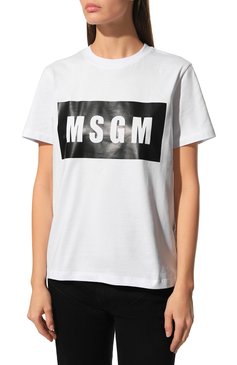 Женская хлопковая футболка MSGM белого цвета, арт. 2000MDM520 200002 | Фото 3 (Рукава: Короткие; Длина (для топов): Стандартные; Принт: С принтом; Материал сплава: Проставлено; Материал внешний: Хлопок; Стили: Спорт-шик; Женское Кросс-КТ: Футболка-одеж�да; Драгоценные камни: Проставлено)