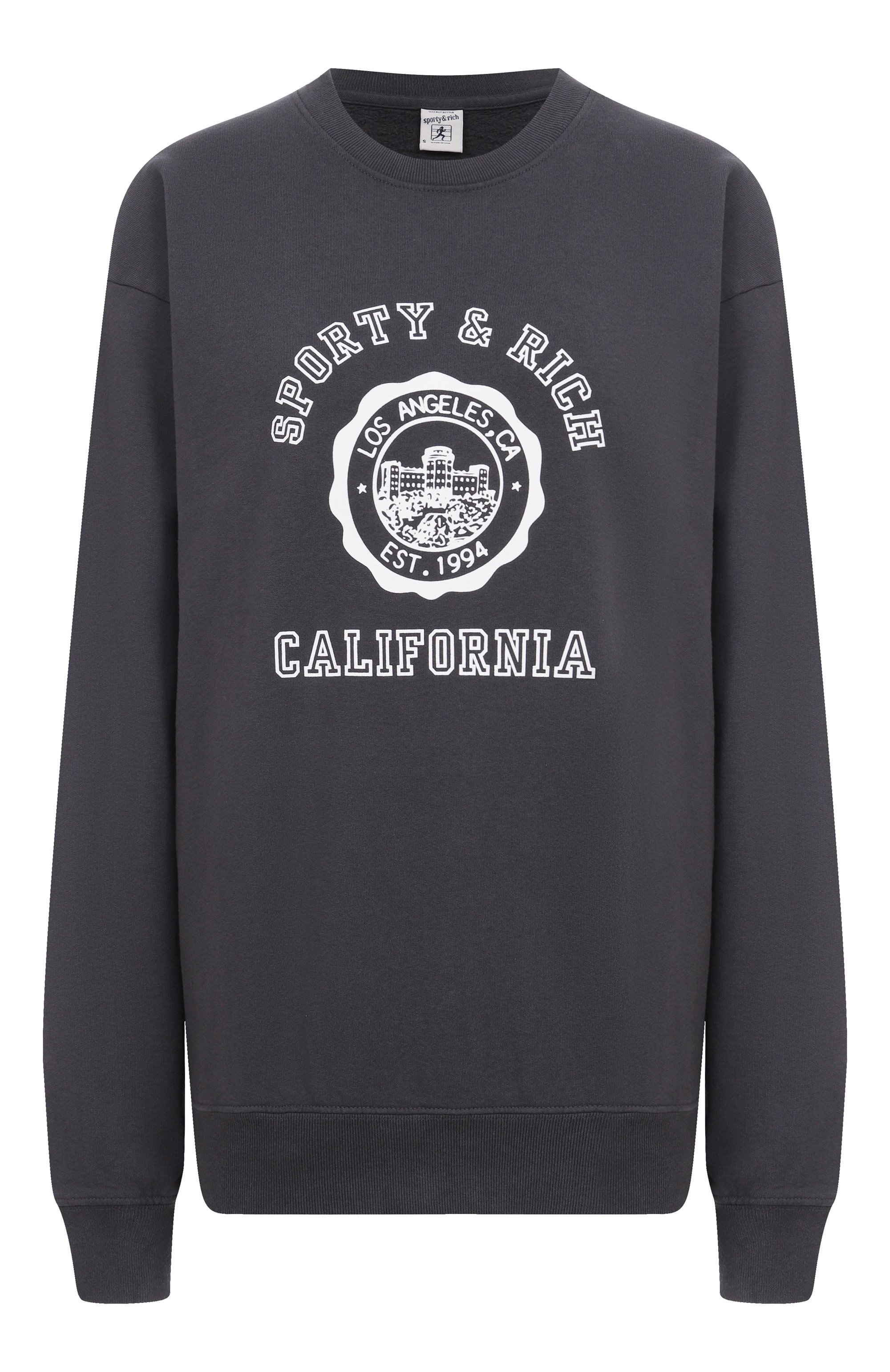 Хлопковый свитшот SPORTY AND RICH темно-серого цвета по цене 23300 руб., арт. ST071622508BA02, фото 1 Хлопковый свитшот SPORTY AND RICH, арт. ST071622508BA02, фото 1