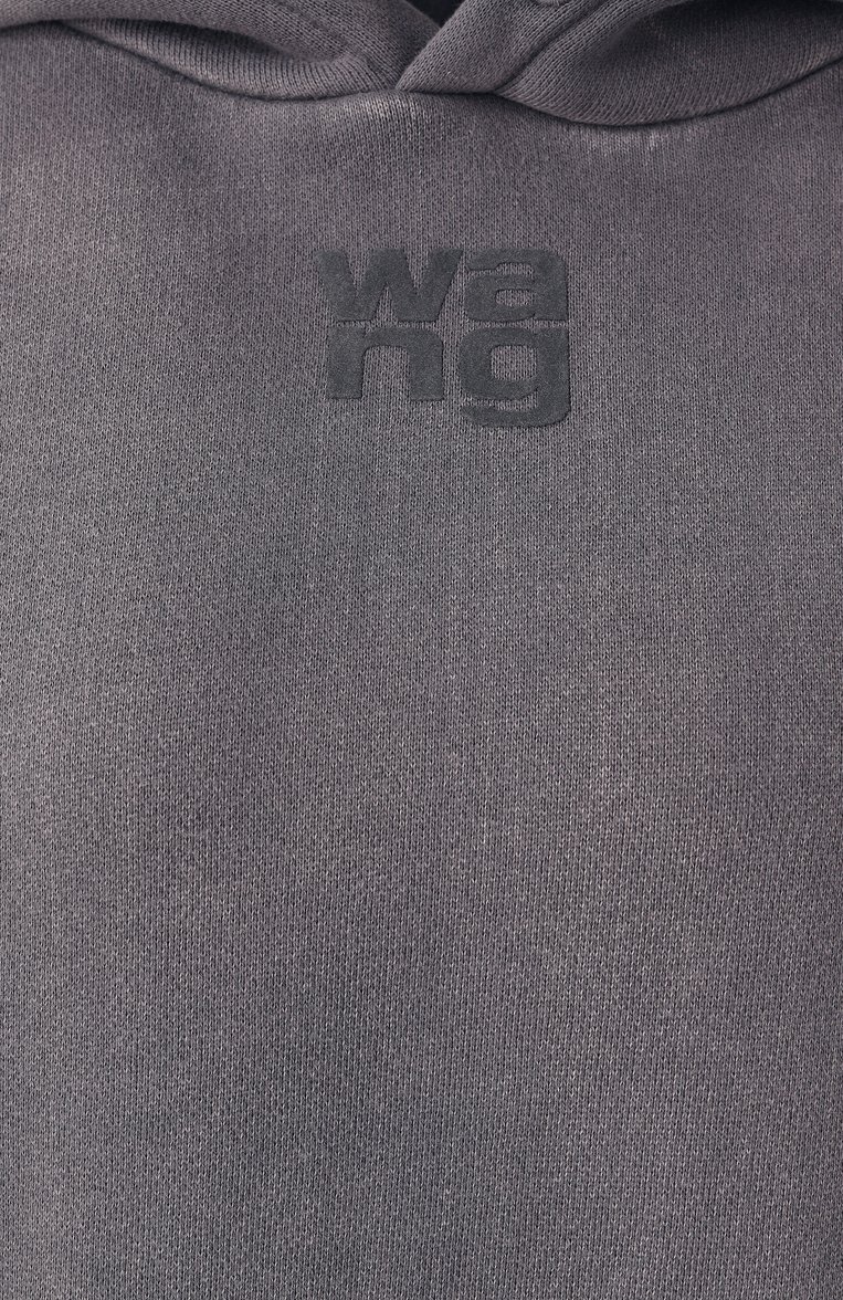 Женский хлопковое худи ALEXANDERWANG.T серого цвета, арт. 4CC3242108 | Фото 6 (Длина (для топов): Стандартные; Материал сплава: Проставлено; Рукава: Длинные; Драгоценные камни: Проставлено; Женское Кросс-КТ: Худи-одежда; Стили: Гранж; Материал внешний: Хлопок)