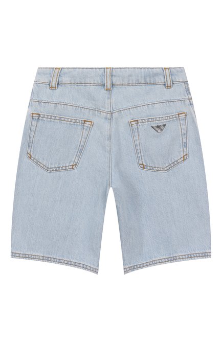 Детские джинсовые шорты EMPORIO ARMANI голубого цвета, арт. EB000257/AF13617 | Фото 2 (Материал внешний: Хлопок; Материал сплава: Проставлено; Нос: Не проставлено)