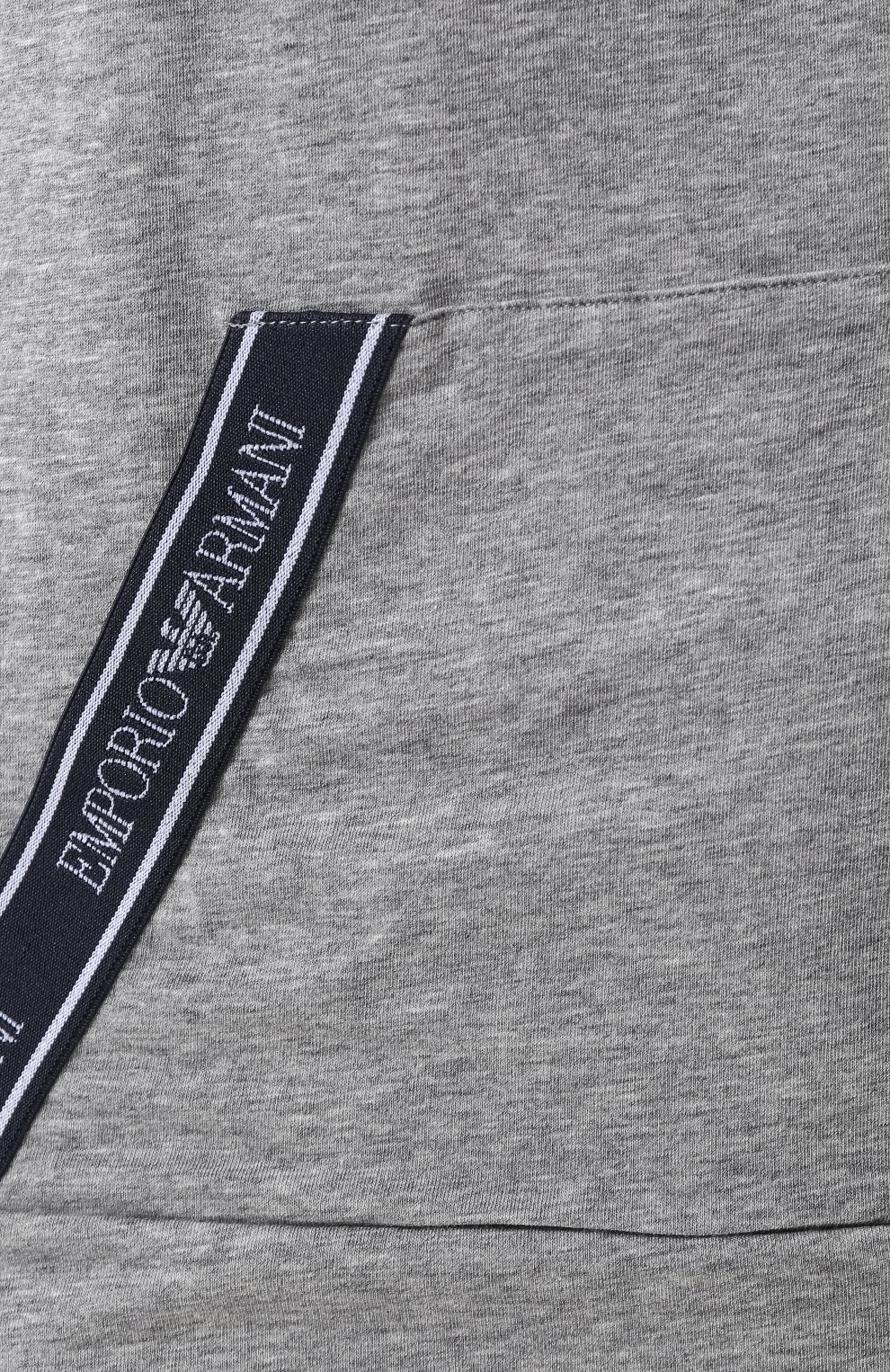 Хлопковый топ с капюшоном EMPORIO ARMANI серого цвета по цене 8345 руб., арт. 163999/8P317, фото 5 Хлопковый топ с капюшоном EMPORIO ARMANI, арт. 163999/8P317, фото 5