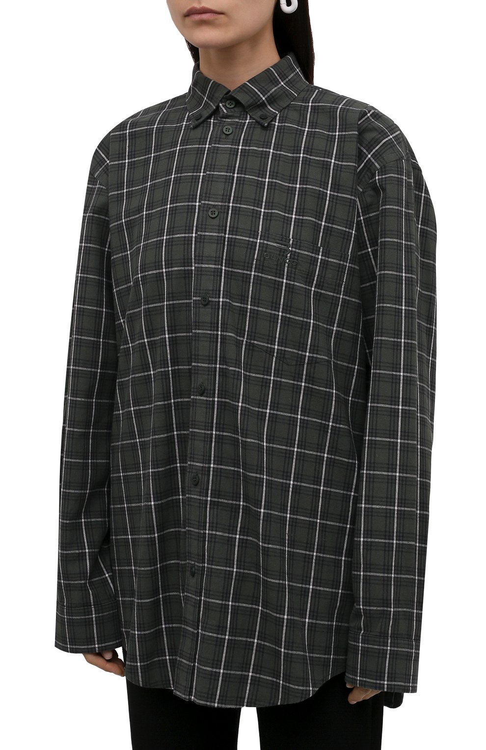 Хлопковая рубашка BALENCIAGA темно-зеленого цвета по цене 94850 руб., арт. 675610/TLM03, фото 3 Хлопковая рубашка BALENCIAGA, арт. 675610/TLM03, фото 3