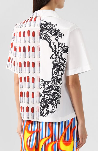 Хлопковая блуза с укороченным рукавом и принтом PRADA, арт. P433BG-1SGI-F0964, фото 4