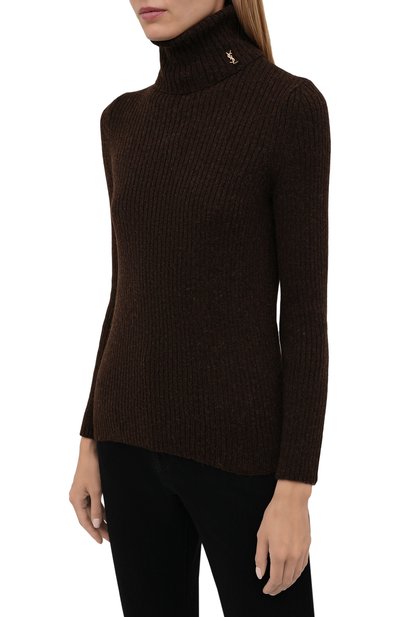 Шерстяная водолазка SAINT LAURENT темно-коричневого цвета по цене 83950 руб., арт. 666102/Y75ED, фото 3 Шерстяная водолазка SAINT LAURENT, арт. 666102/Y75ED, фото 3