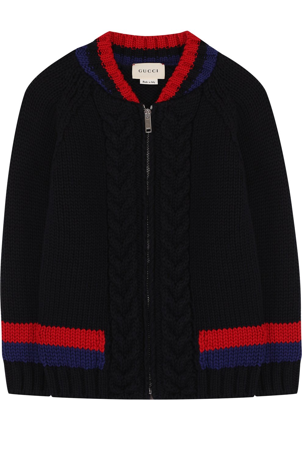 Вязаный кардиган из хлопка на молнии с контрастной отделкой GUCCI, арт. 497614/X3I50, фото 1