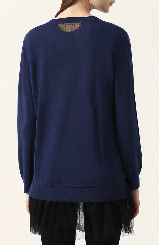 Пуловер из смеси кашемира и шелка с оборкой REDVALENTINO Синий, фото 4