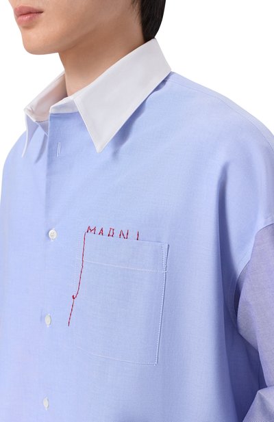 Хлопковая рубашка MARNI голубого цвета по цене 110000 руб., арт. CUMU0061S8/UTC566, фото 5 Хлопковая рубашка MARNI, арт. CUMU0061S8/UTC566, фото 5