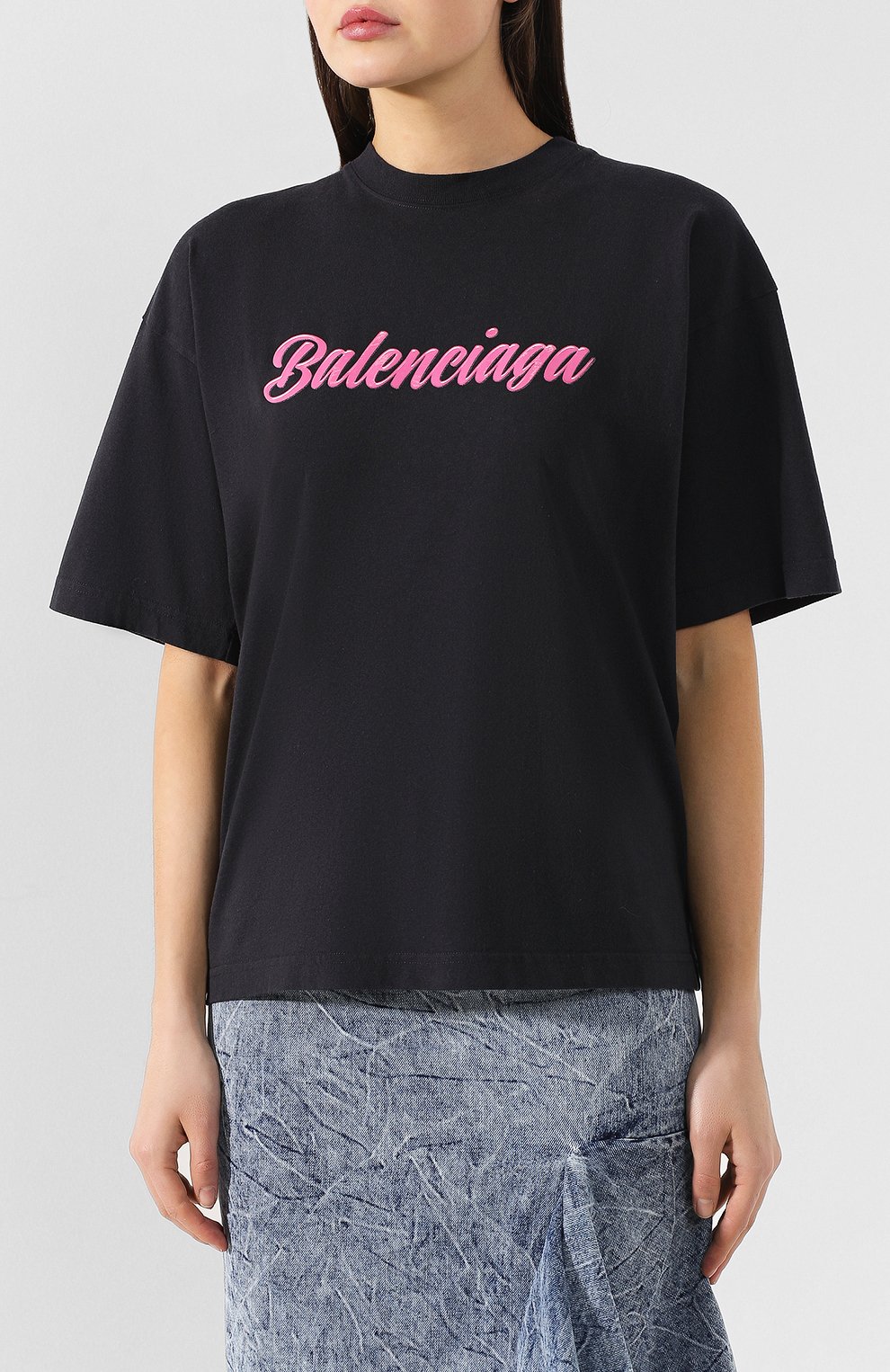 Хлопковая футболка BALENCIAGA темно-серого цвета по цене 31300 руб., арт. 583098/TFV59, фото 3 Хлопковая футболка BALENCIAGA, арт. 583098/TFV59, фото 3